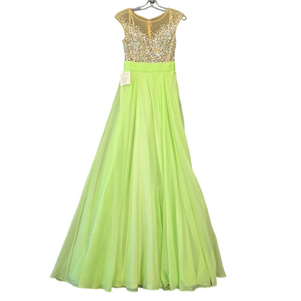COLORS Green Dress Formal Maxi NEW $290 Chiffon Beaded Bodice Prom Womens Size 4